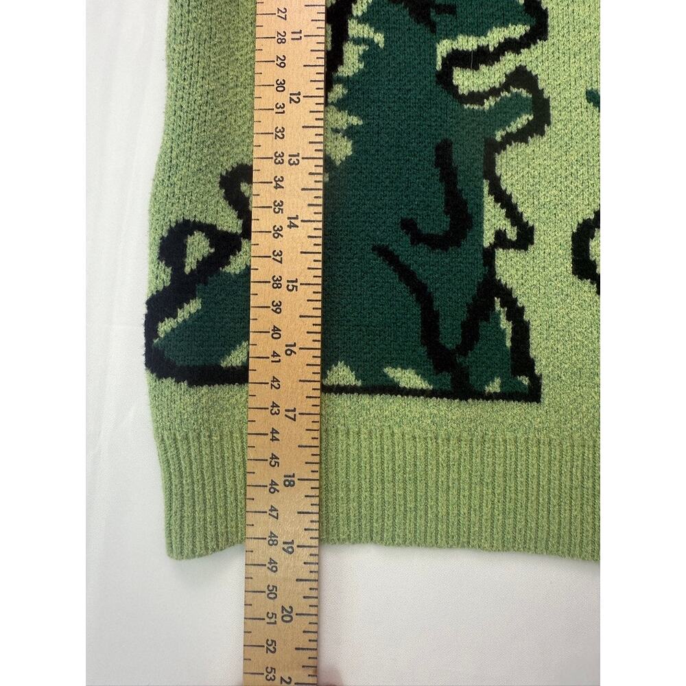Green Dinosaur Cartoon Knit Sweater Unisex Small Crewneck Graphic Pullover - Picture 9 of 11